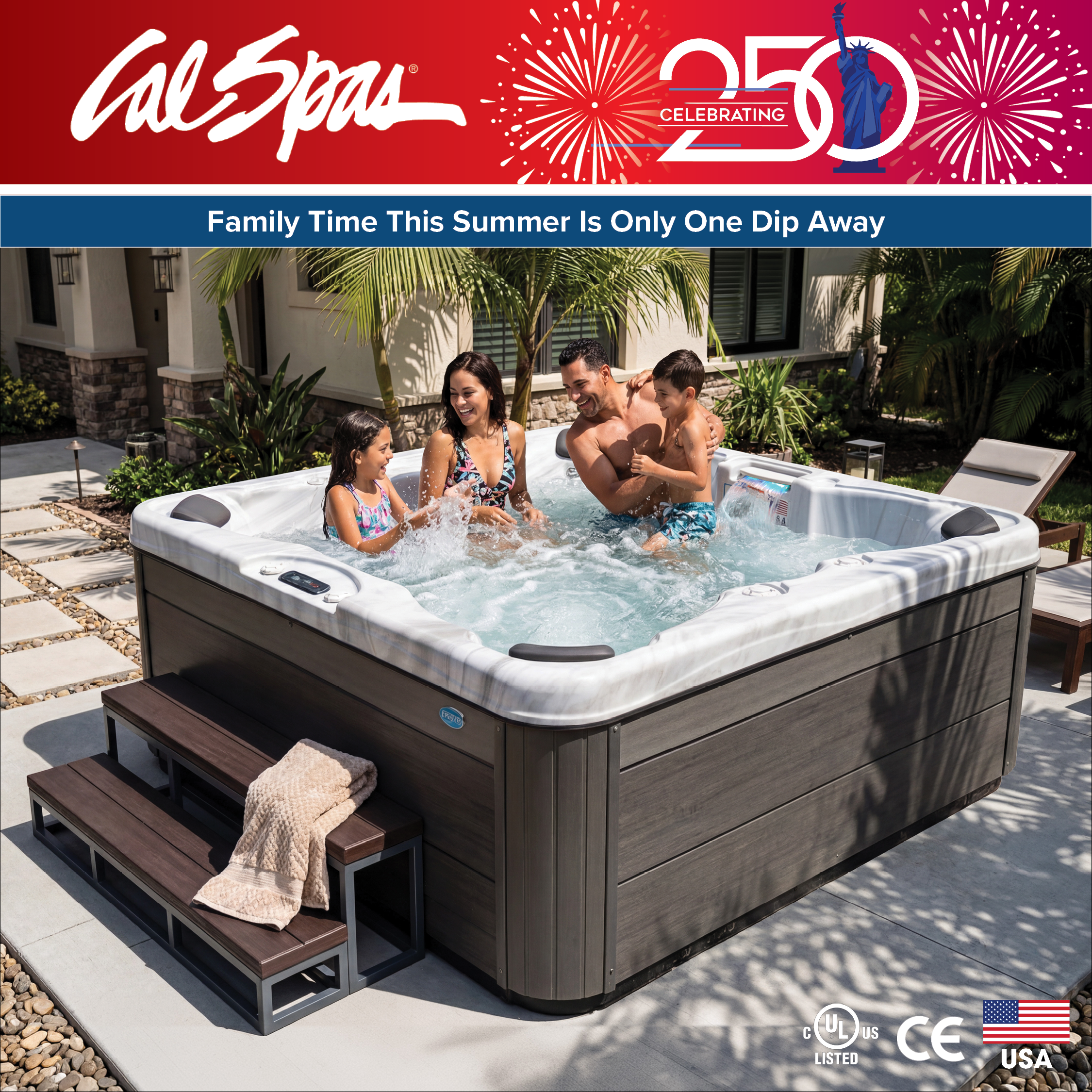 Calspas hot tub being used in a family setting - Fargo